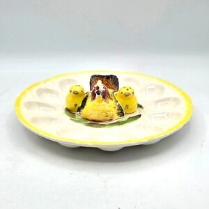 Vintage 1950's Deviled Egg Plate Chicken Baby Chicks‎ Salt Pepper Japan Ceramic